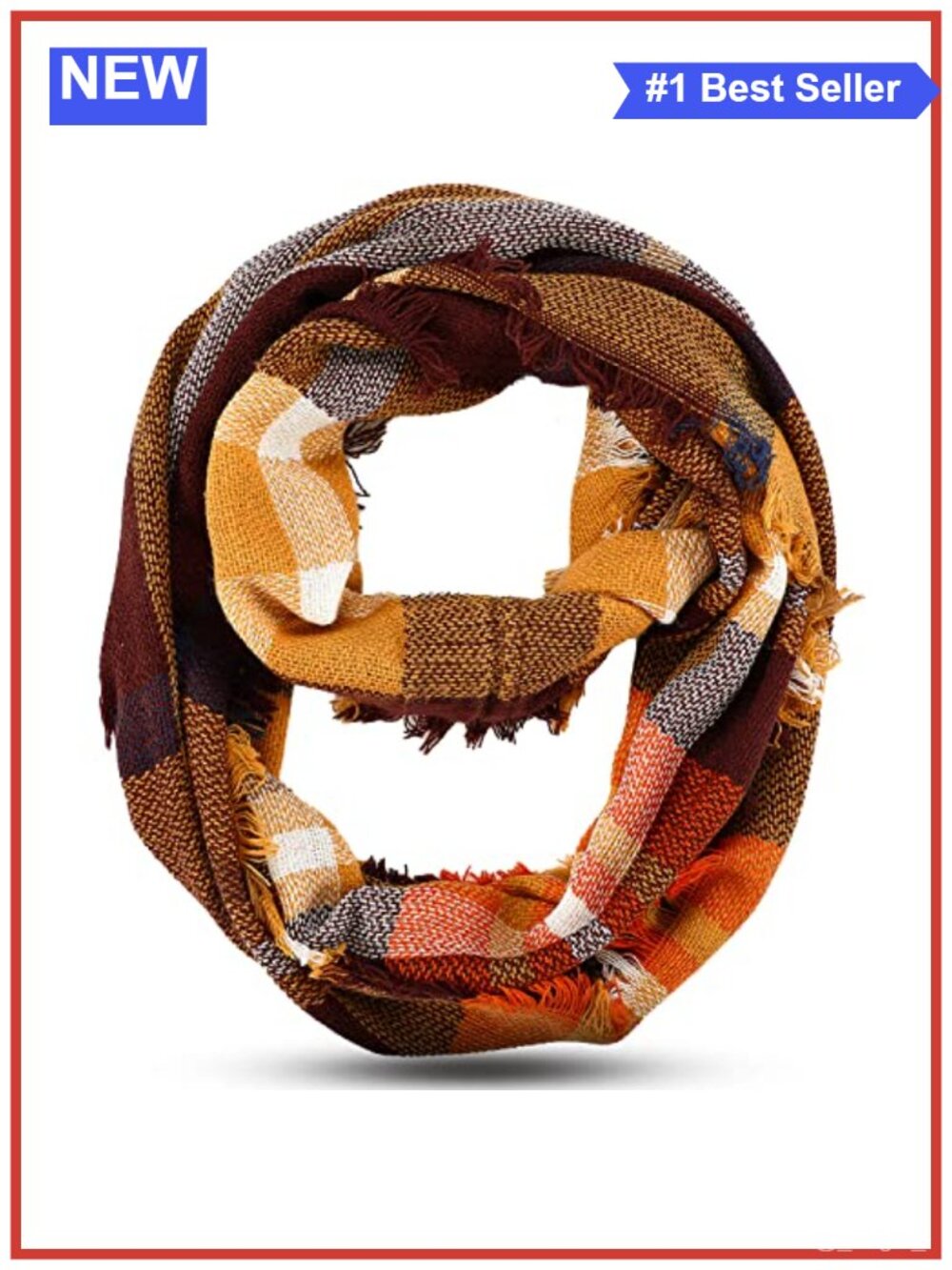 Acrylic Plaid Infinity Scarf Winter Warm Tartan Circle Loop